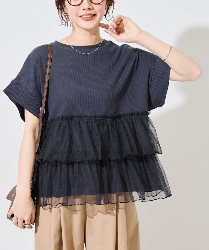 輕質華夫格網紗拼接短袖T恤