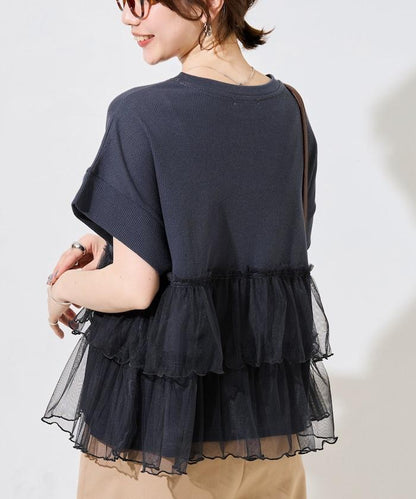 輕質華夫格網紗拼接短袖T恤