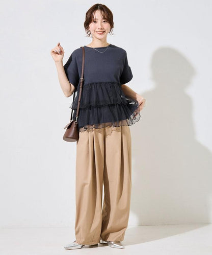 輕質華夫格網紗拼接短袖T恤