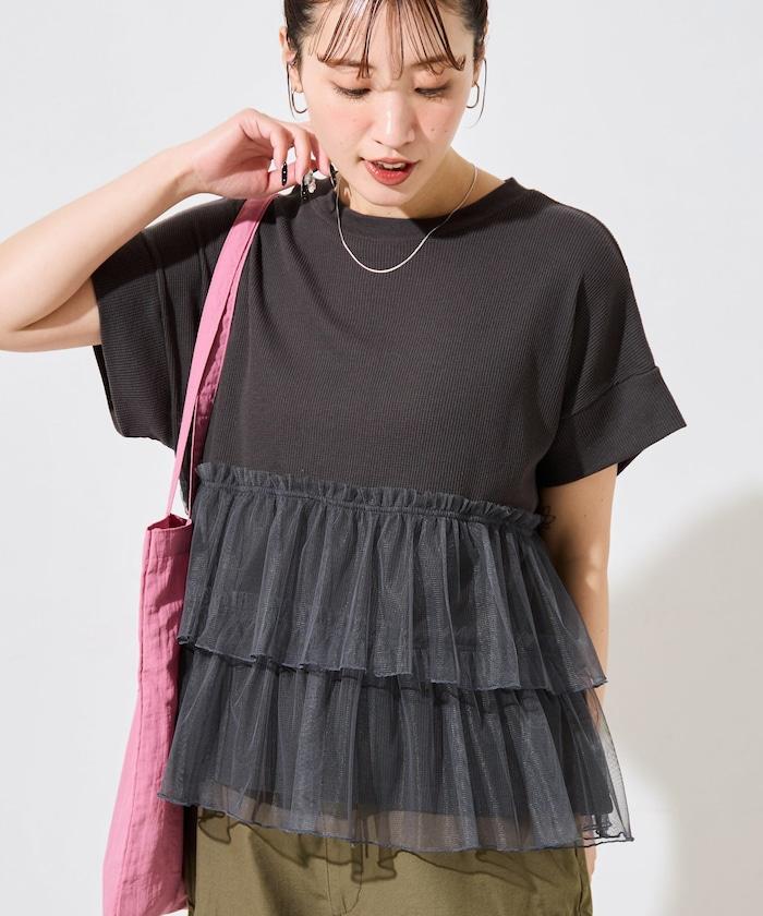 輕質華夫格網紗拼接短袖T恤