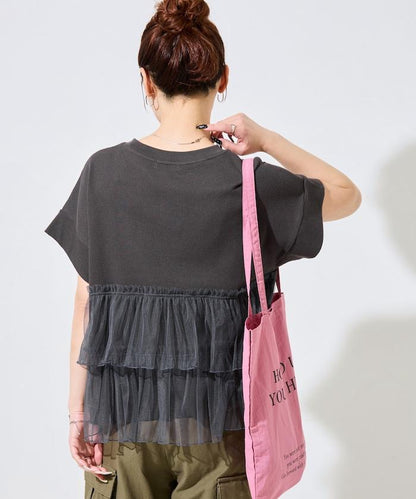 輕質華夫格網紗拼接短袖T恤