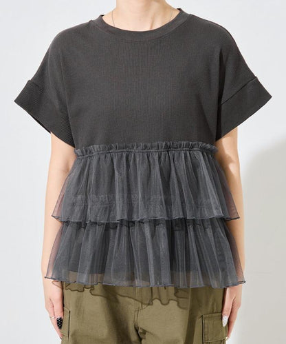 輕質華夫格網紗拼接短袖T恤