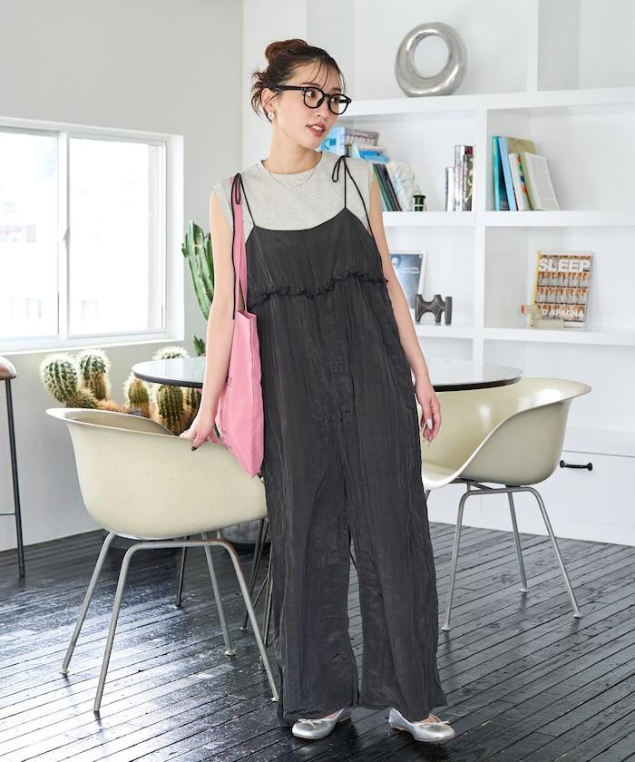 皺感蓬鬆荷葉邊連體褲