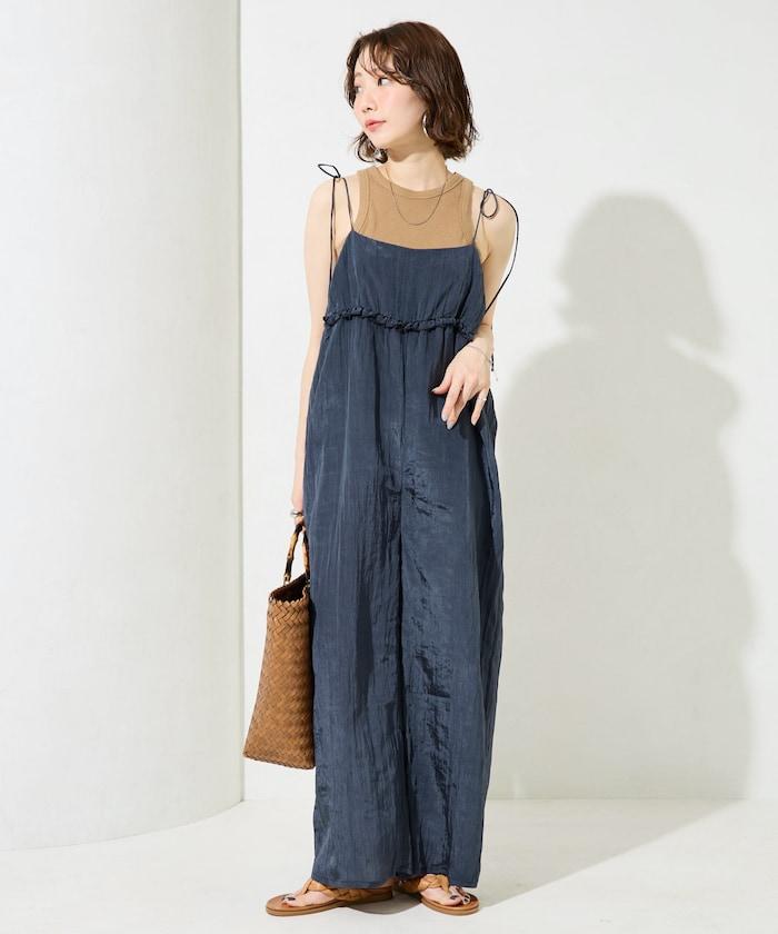 皺感蓬鬆荷葉邊連體褲