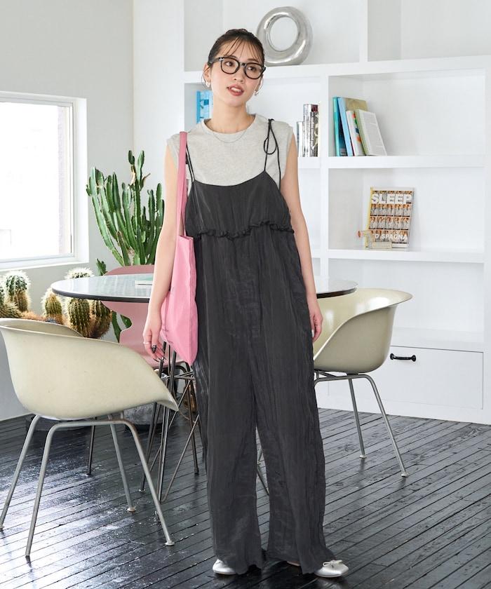 皺感蓬鬆荷葉邊連體褲