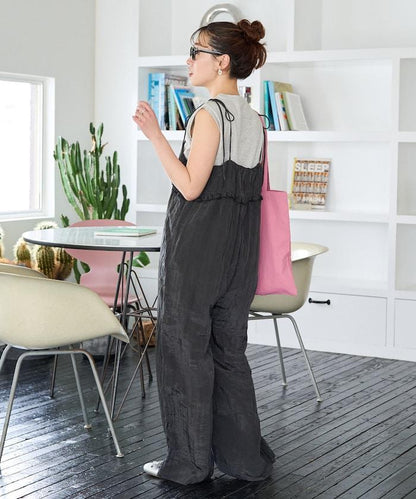 皺感蓬鬆荷葉邊連體褲