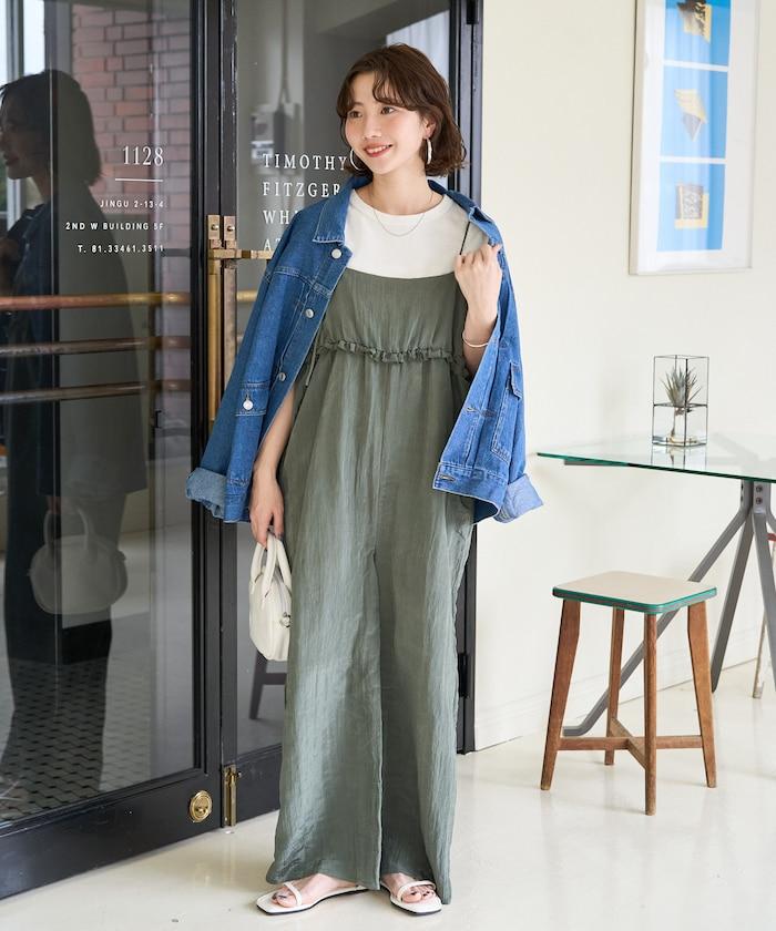 皺感蓬鬆荷葉邊連體褲