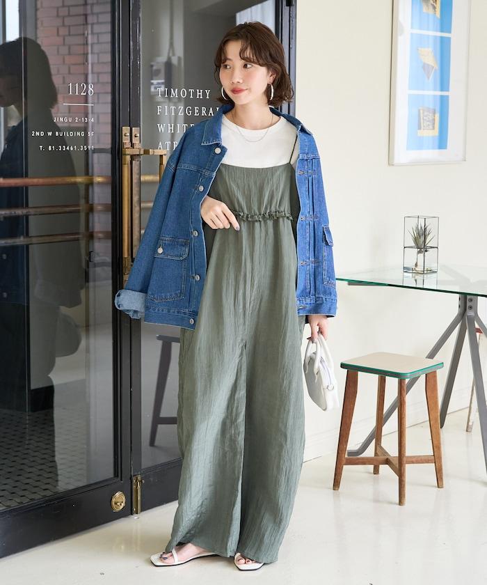 皺感蓬鬆荷葉邊連體褲