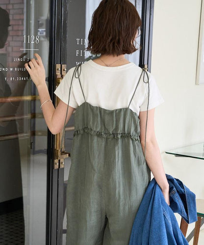 皺感蓬鬆荷葉邊連體褲