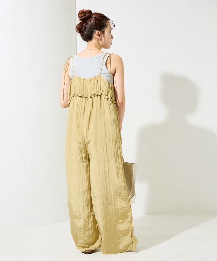 皺感蓬鬆荷葉邊連體褲