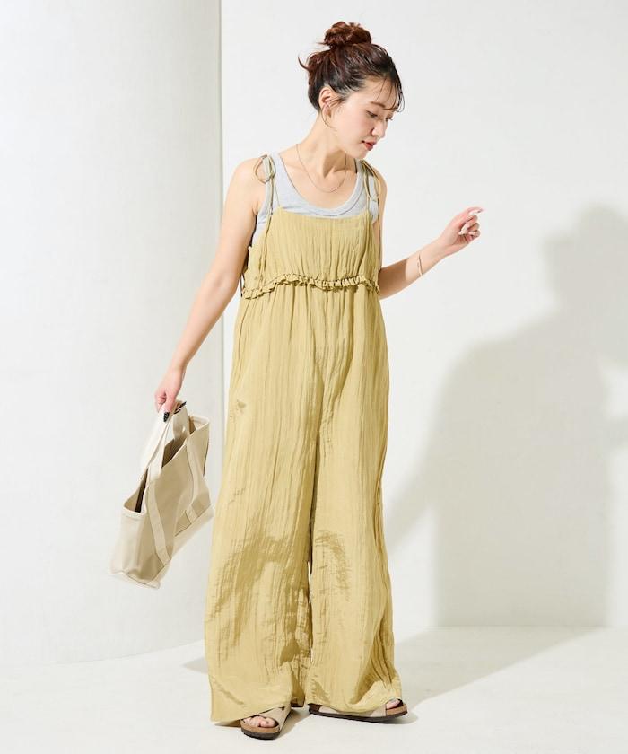 皺感蓬鬆荷葉邊連體褲