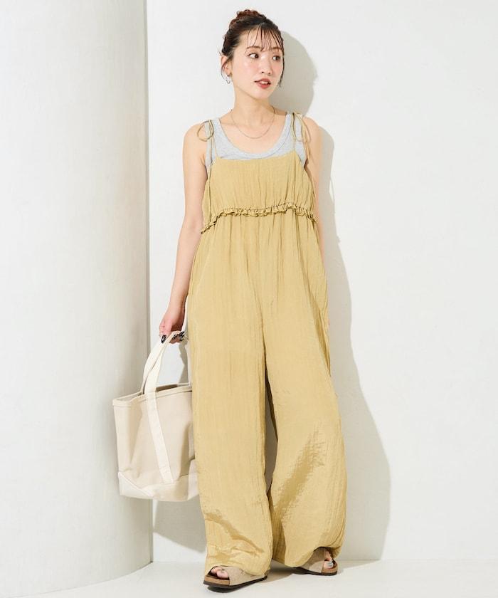 皺感蓬鬆荷葉邊連體褲