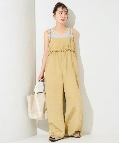 皺感蓬鬆荷葉邊連體褲