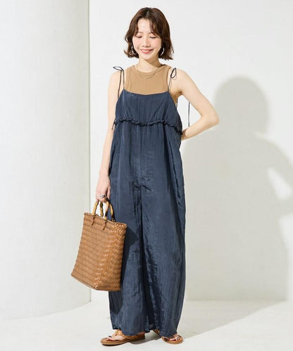 皺感蓬鬆荷葉邊連體褲