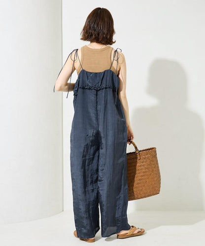 皺感蓬鬆荷葉邊連體褲