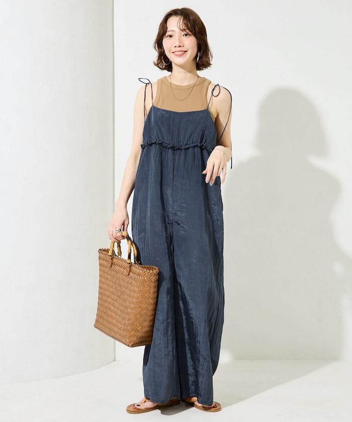 皺感蓬鬆荷葉邊連體褲