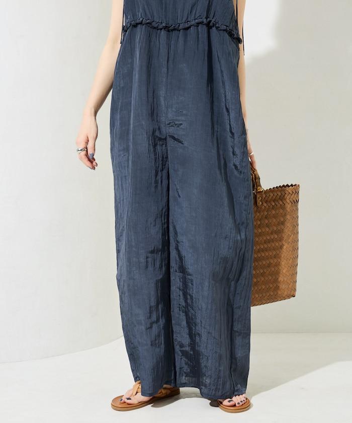 皺感蓬鬆荷葉邊連體褲