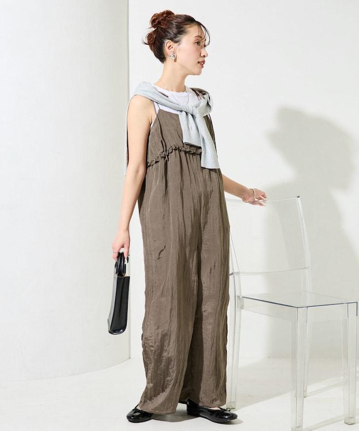 皺感蓬鬆荷葉邊連體褲