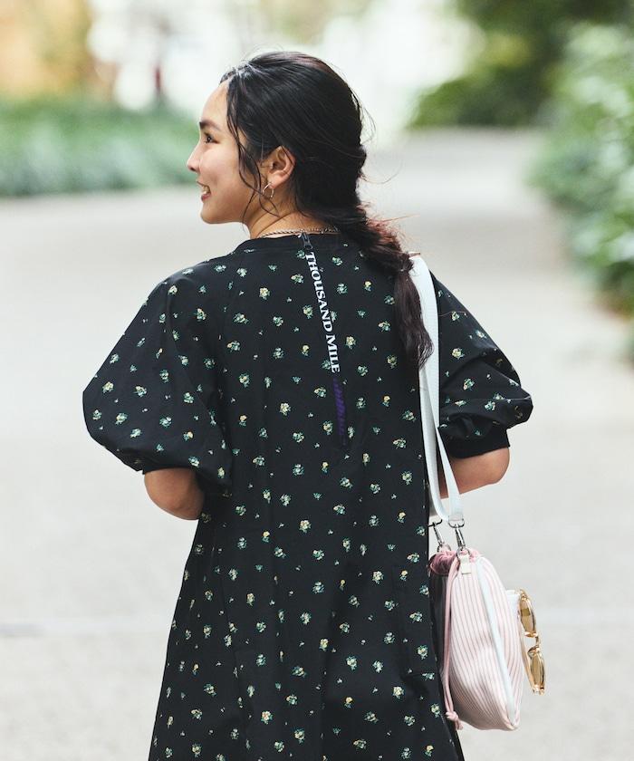 UV防曬 泡泡袖 牛仔風 花卉圖案 連衣裙