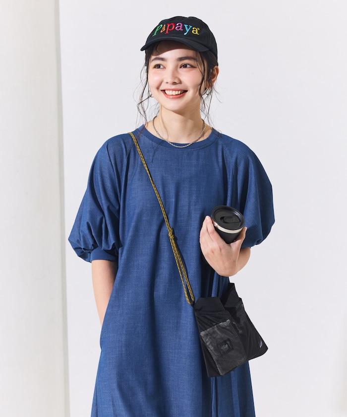 UV防曬 泡泡袖 牛仔風 花卉圖案 連衣裙