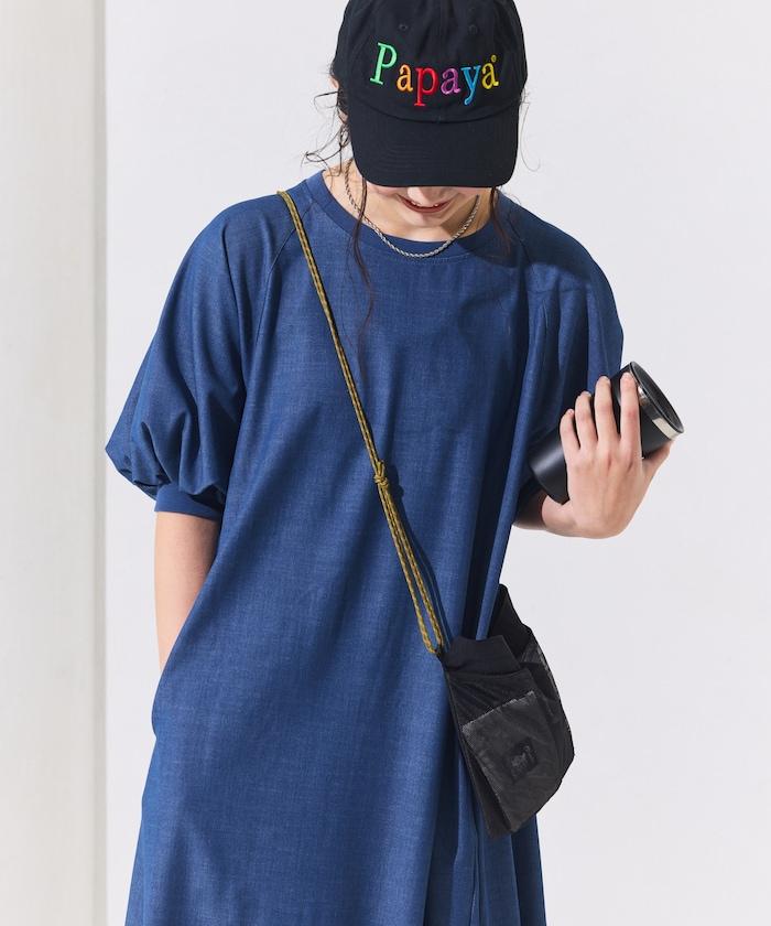 UV防曬 泡泡袖 牛仔風 花卉圖案 連衣裙