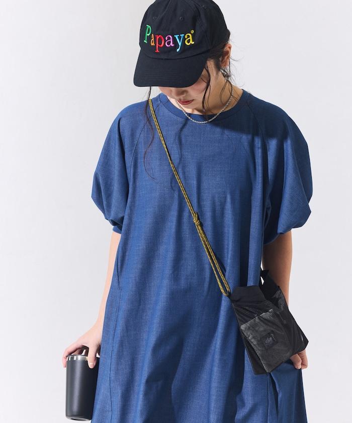 UV防曬 泡泡袖 牛仔風 花卉圖案 連衣裙