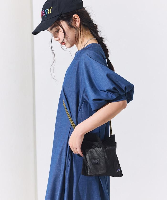 UV防曬 泡泡袖 牛仔風 花卉圖案 連衣裙