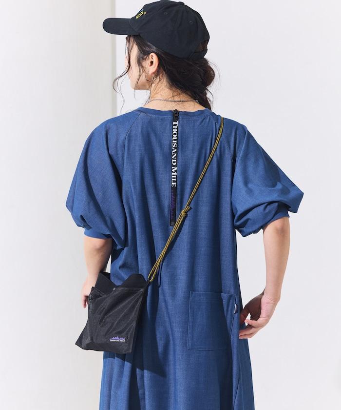 UV防曬 泡泡袖 牛仔風 花卉圖案 連衣裙