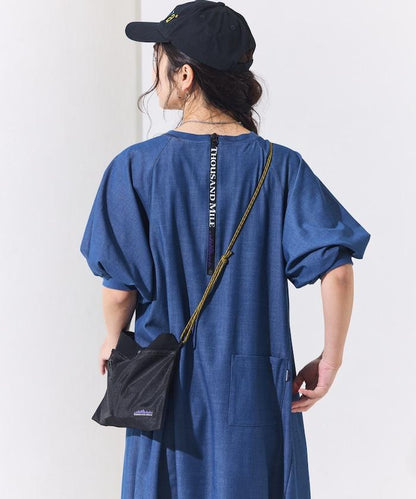 UV防曬 泡泡袖 牛仔風 花卉圖案 連衣裙