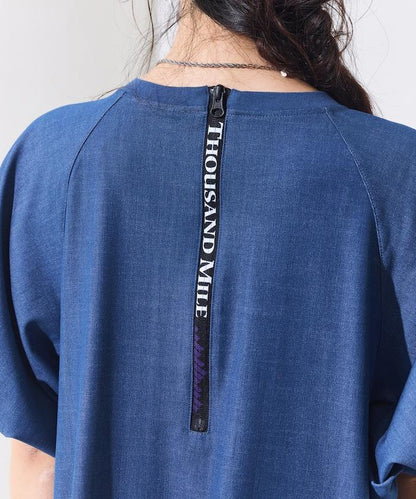 UV防曬 泡泡袖 牛仔風 花卉圖案 連衣裙