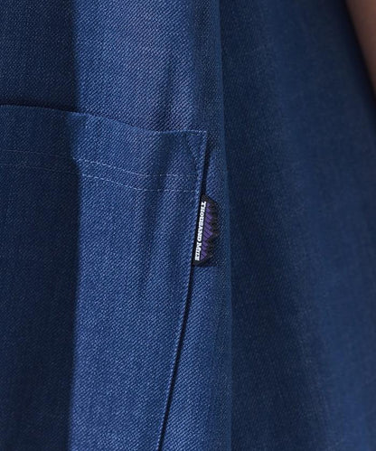 UV防曬 泡泡袖 牛仔風 花卉圖案 連衣裙