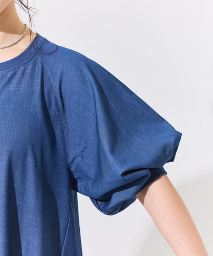 UV防曬 泡泡袖 牛仔風 花卉圖案 連衣裙