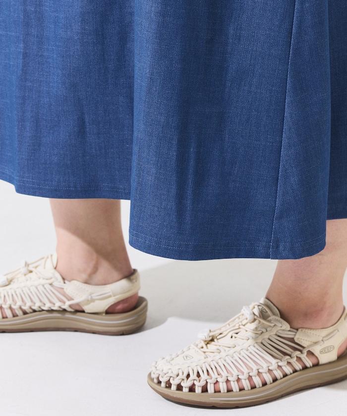 UV防曬 泡泡袖 牛仔風 花卉圖案 連衣裙