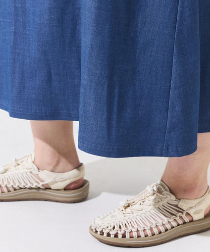 UV防曬 泡泡袖 牛仔風 花卉圖案 連衣裙