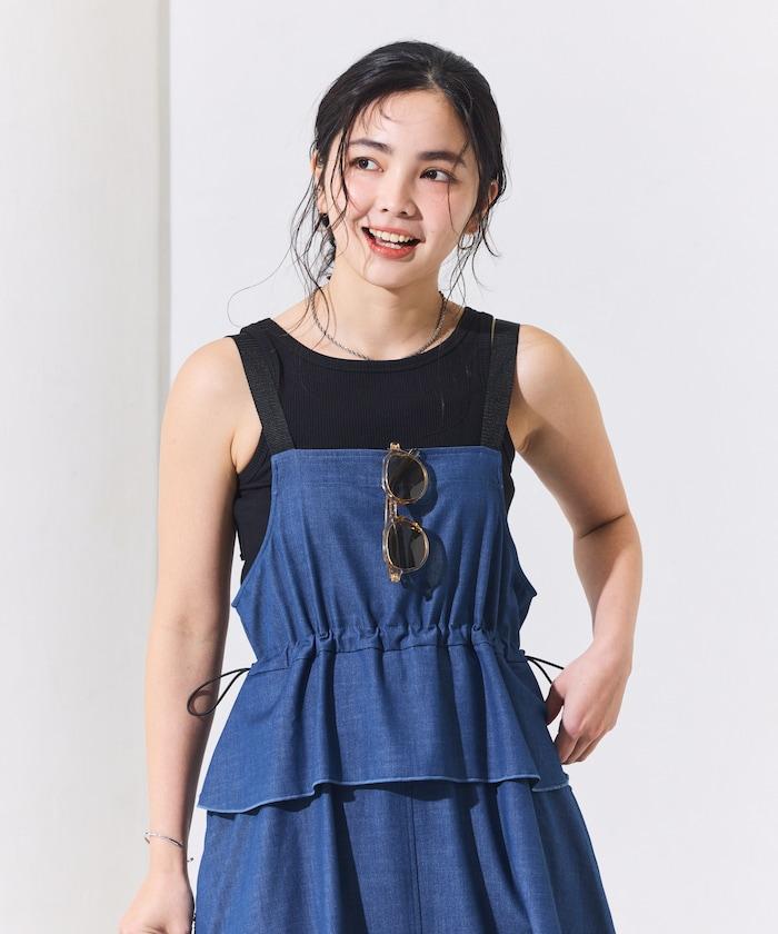 防曬牛仔風 荷葉褶 揹帶連衣裙