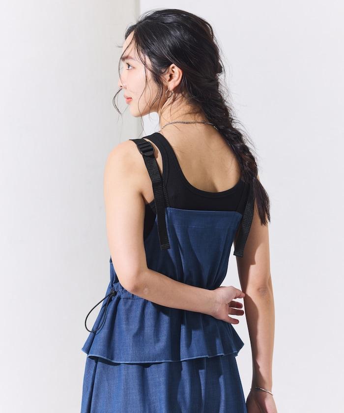 防曬牛仔風 荷葉褶 揹帶連衣裙