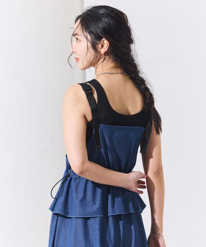 防曬牛仔風 荷葉褶 揹帶連衣裙