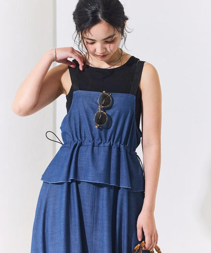 防曬牛仔風 荷葉褶 揹帶連衣裙