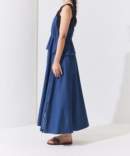 防曬牛仔風 荷葉褶 揹帶連衣裙