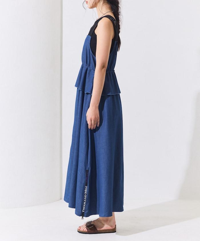 防曬牛仔風 荷葉褶 揹帶連衣裙