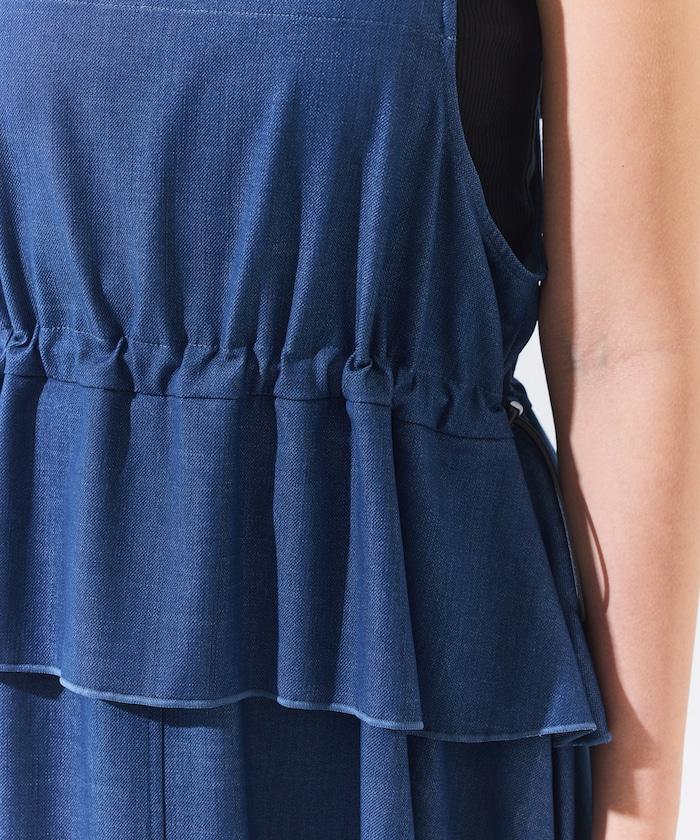 防曬牛仔風 荷葉褶 揹帶連衣裙