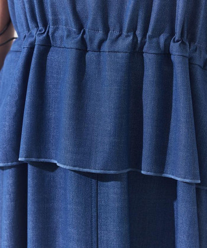 防曬牛仔風 荷葉褶 揹帶連衣裙