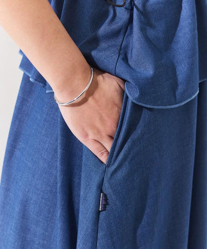 防曬牛仔風 荷葉褶 揹帶連衣裙