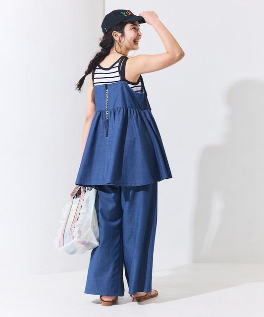 防曬交叉裹身吊帶花卉圖案牛仔風套裝