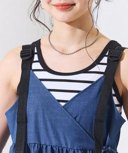 防曬交叉裹身吊帶花卉圖案牛仔風套裝