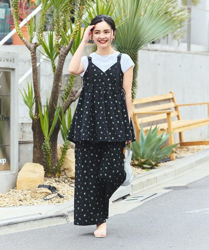 防曬交叉裹身吊帶花卉圖案牛仔風套裝