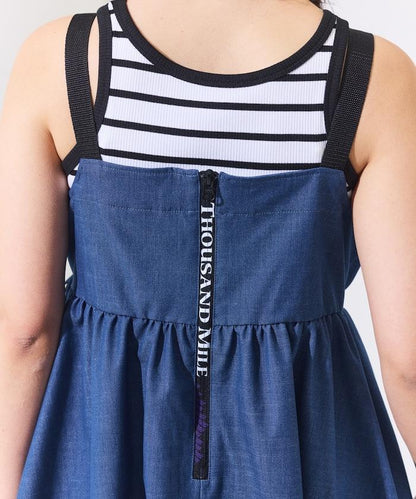 防曬交叉裹身吊帶花卉圖案牛仔風套裝