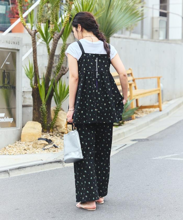 防曬交叉裹身吊帶花卉圖案牛仔風套裝