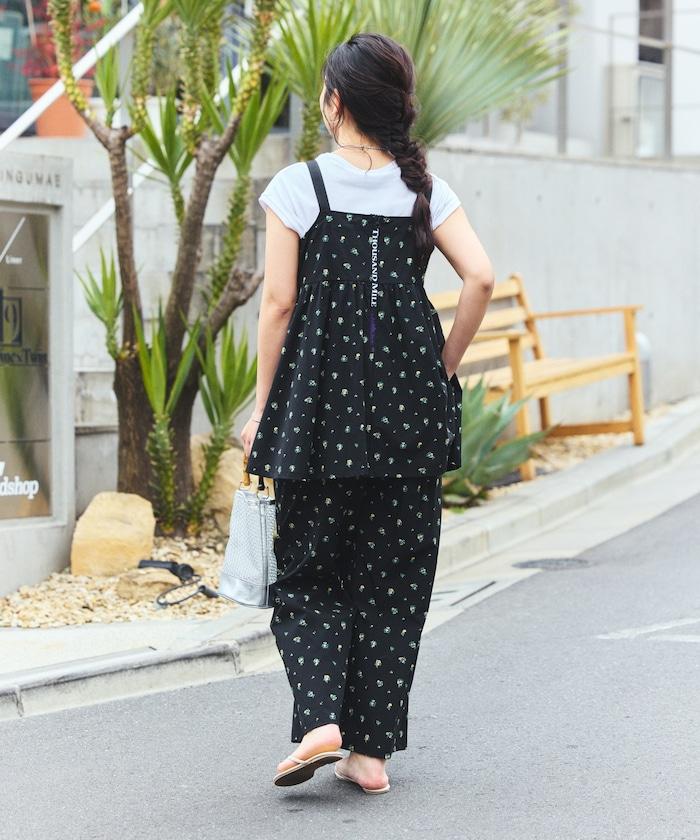 防曬交叉裹身吊帶花卉圖案牛仔風套裝