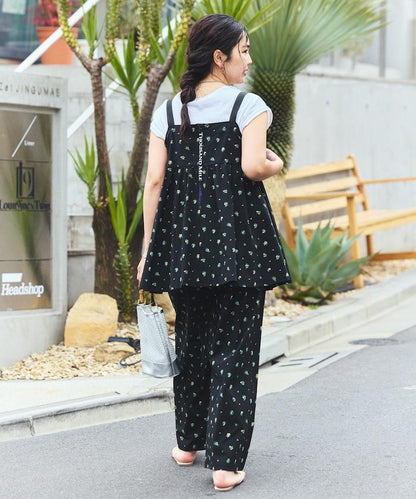 防曬交叉裹身吊帶花卉圖案牛仔風套裝